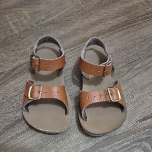 Toddler Tan Leather Double-Buckle Sandals